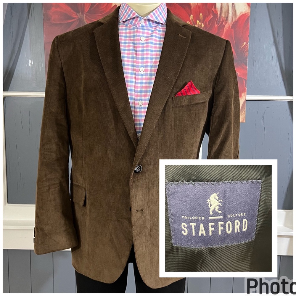 Stafford Blazer Mens 50R Classic Fit‎ Sport Coat Jacket Corduroy Brown Cotton